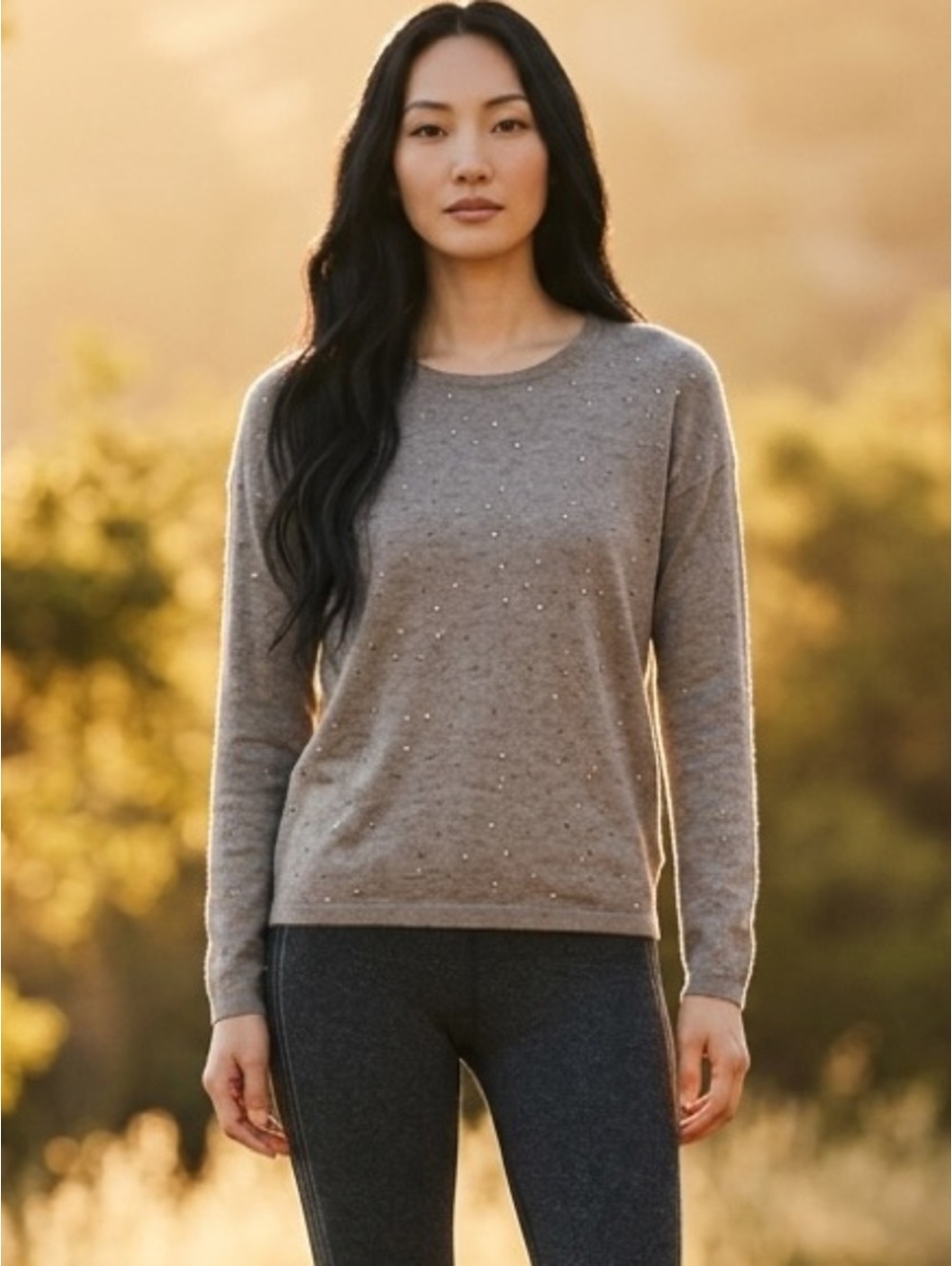 XS Matty M Embellished Crewneck Gray Sweater